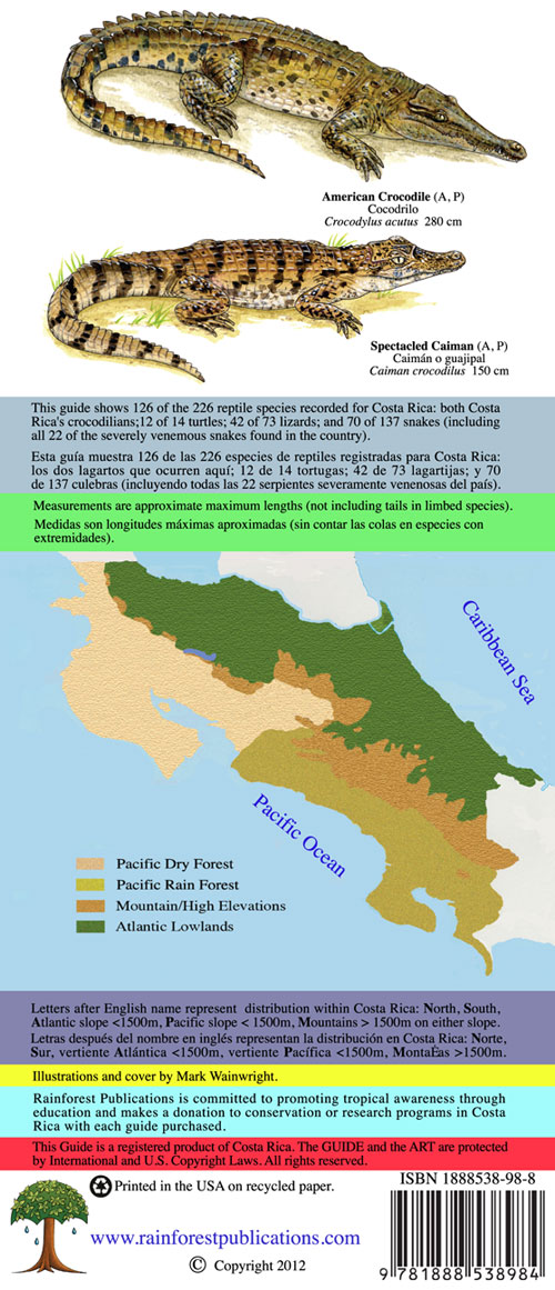 Costa Rica Reptiles FoldOut Pocket Field Guide by Rainforest Publications